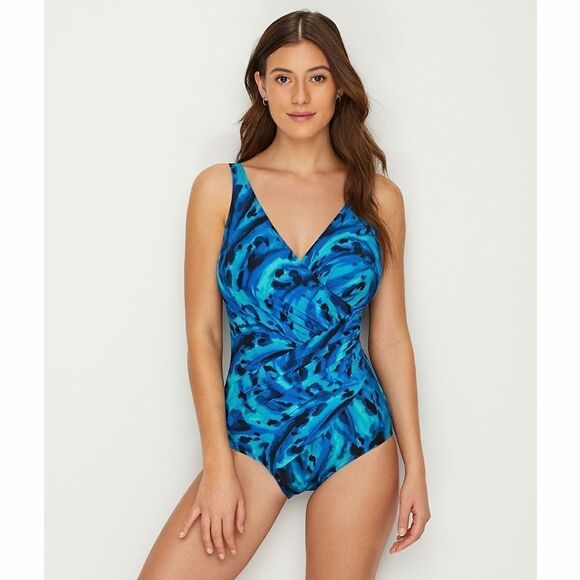 New! MIRACLESUIT Slimming Women's One-Piece Swimsuit Blue Bathing Suit Size 10 - Picture 6 of 8
